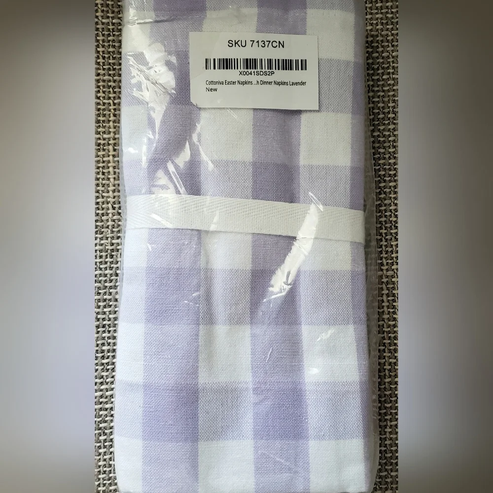 Cottoniva Lavender and White Checkered Napkins Set - Picture 5 of 6